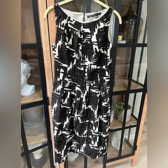 Zara sheath dress abstract print high neck sleeveless Business work cotton brown - Picture 1 of 7